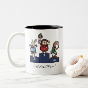 Woodland Animals Gold Medal Winner Gift Podium Art Two-Tone Coffee Mug