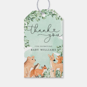 Woodland Animals Green Baby Shower Favour Tag