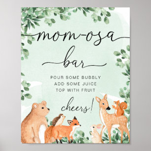 Woodland Animals Green Baby Shower Momosa Bar Sign