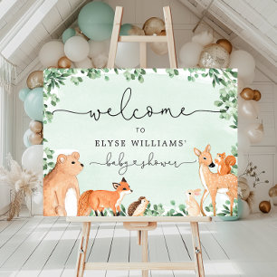 Woodland Animals Green Baby Shower Welcome Sign
