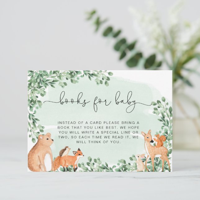 Woodland Animals Green Books Request Insert Card (Standing Front)