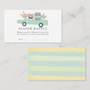 Woodland Animals Green Car Diaper Raffle Ticket Enclosure Card
