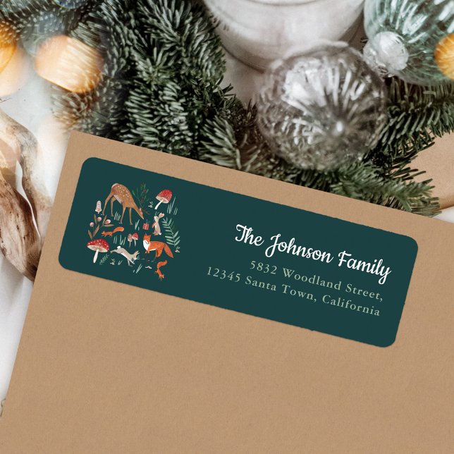 Woodland Animals Green Christmas Party Invitation (Woodland Animals Green Christmas Party Invitation Label)
