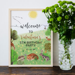 Woodland Animals Green Meadow Script Welcome Sign