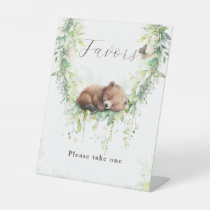 Woodland Animals Greenery Baby Boy Shower Favours Pedestal Sign