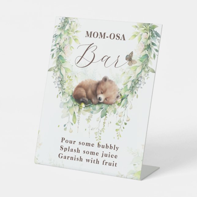Woodland Animals Greenery Baby Boy Shower Mum-osa Pedestal Sign (Front)