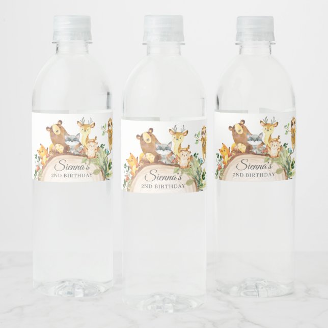 Woodland Animals Greenery Baby Shower 1st Birthday Water Bottle Label (Bottles)
