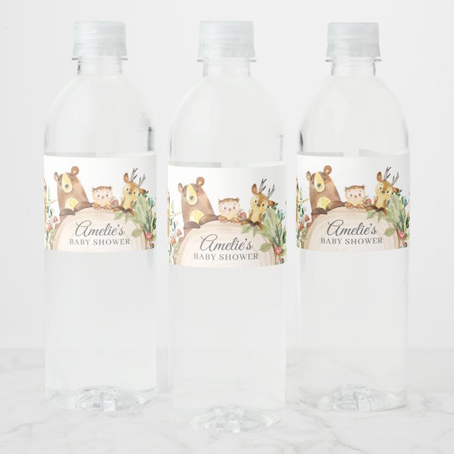 Woodland Animals Greenery Baby Shower Birthday Water Bottle Label (Bottles)
