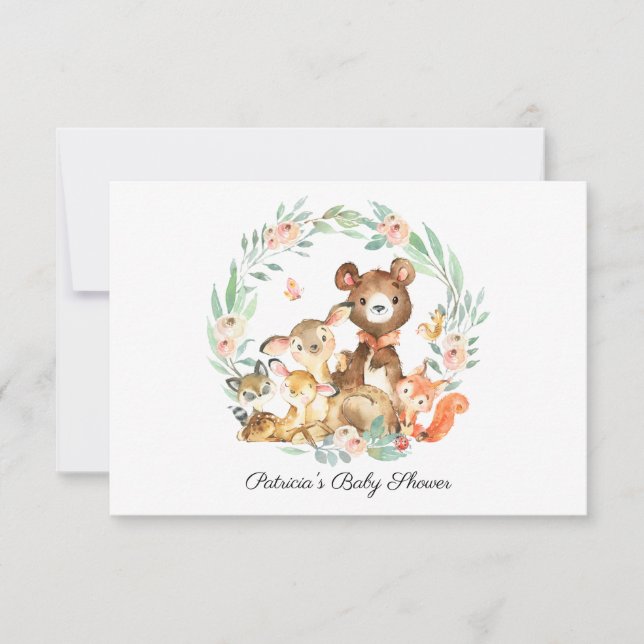 Woodland Animals Greenery Baby Shower Book Request Invitation (Front)