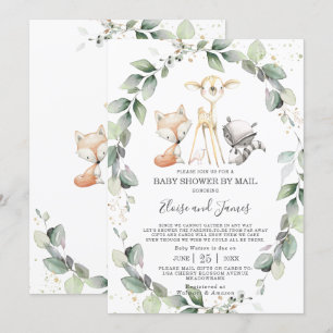 Woodland Animals Greenery Baby Shower by Mail Invitation
