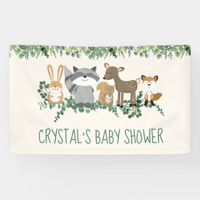 Woodland Animals Greenery Baby Shower Decoration Banner (Horizontal)