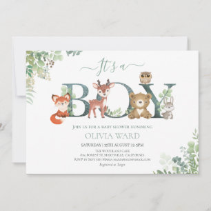 Woodland Animals Greenery Baby Shower Invitation