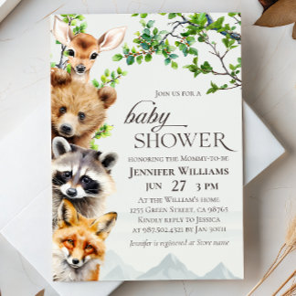 Woodland Animals Greenery Baby Shower Invitation