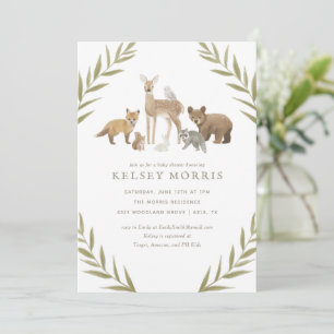 Woodland Animals Greenery Baby Shower Invitation