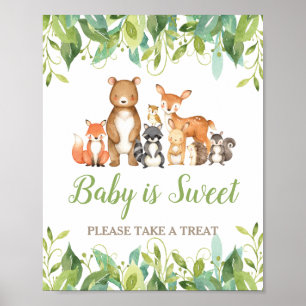 Woodland Animals Greenery Baby Shower Sweet Treat Poster