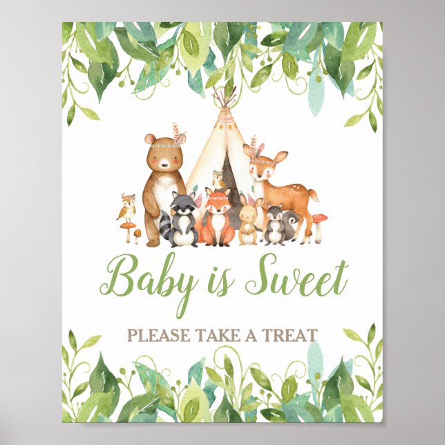 Woodland Animals Greenery Baby Shower Sweet Treat Poster (Front)