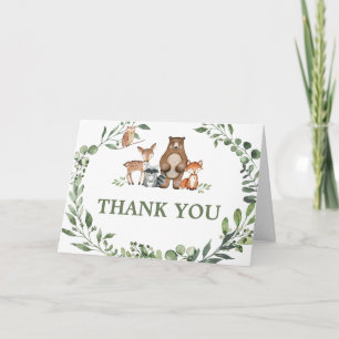 Woodland Animals Greenery Baby Shower Thank You Card