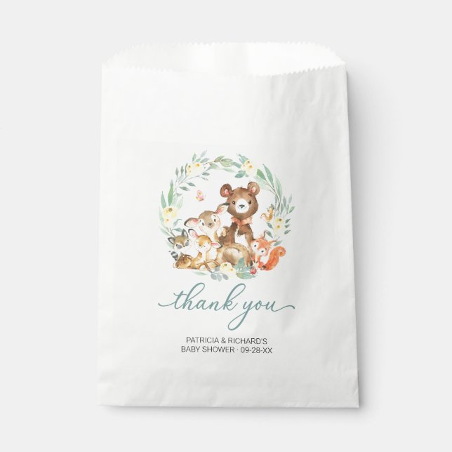 Woodland Animals Greenery Baby Shower Thank You Favour Bags (Front)