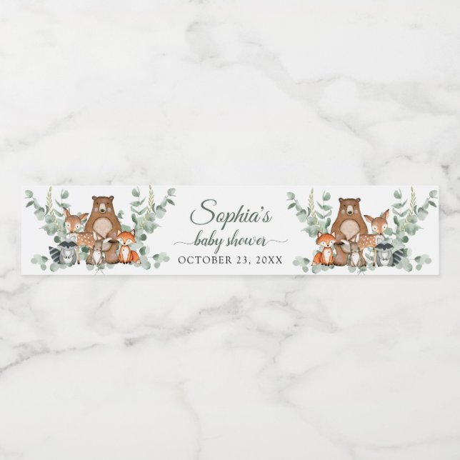 Woodland Animals Greenery Baby Shower Water Labels (Single Label)