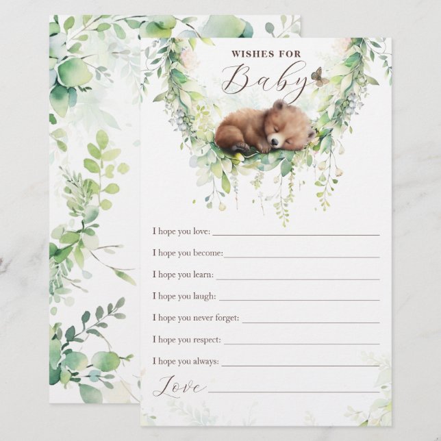 Woodland Animals Greenery Baby Shower Wishes Game (Front/Back)