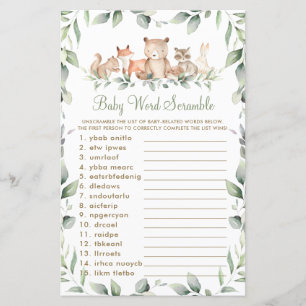 Woodland Animals Greenery Baby Word Scramble Game