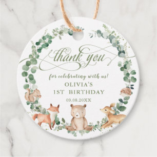 Woodland Animals Greenery Birthday Baby Shower  Favour Tags