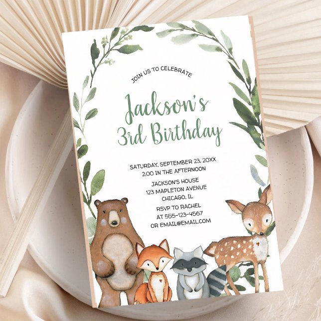 Woodland Animals Greenery Birthday Invitation (Creator Uploaded)