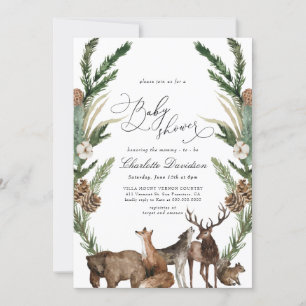 Woodland Animals Greenery Boy Baby Shower Invitation