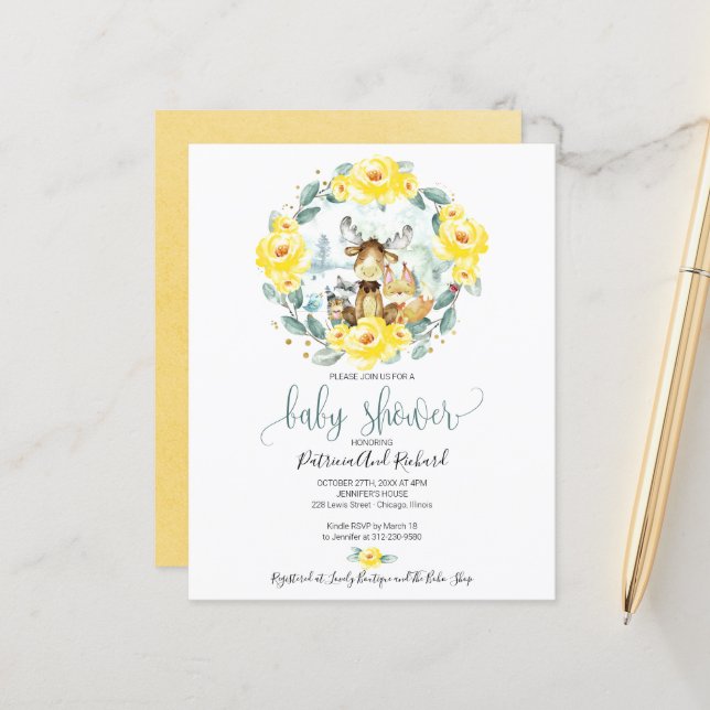 Woodland Animals Greenery Budget Baby Shower (Front/Back In Situ)