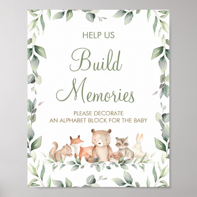 Woodland Animals Greenery Decorate Baby Block Game Poster (Front)