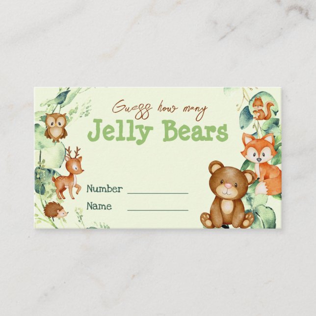 Woodland Animals Greenery Eucalyptus Baby Game  Business Card (Front)