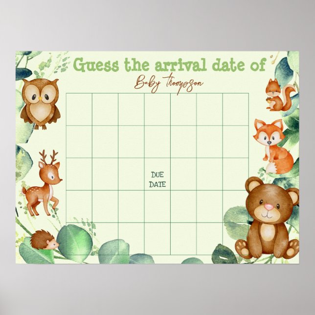 Woodland Animals Greenery Eucalyptus Guess Game Poster (Front)