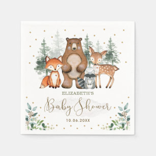 Woodland Animals Greenery Forest Baby Shower Napkin