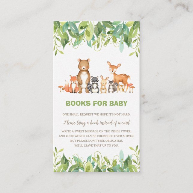 Woodland Animals Greenery Forest Books for Baby Enclosure Card (Front)