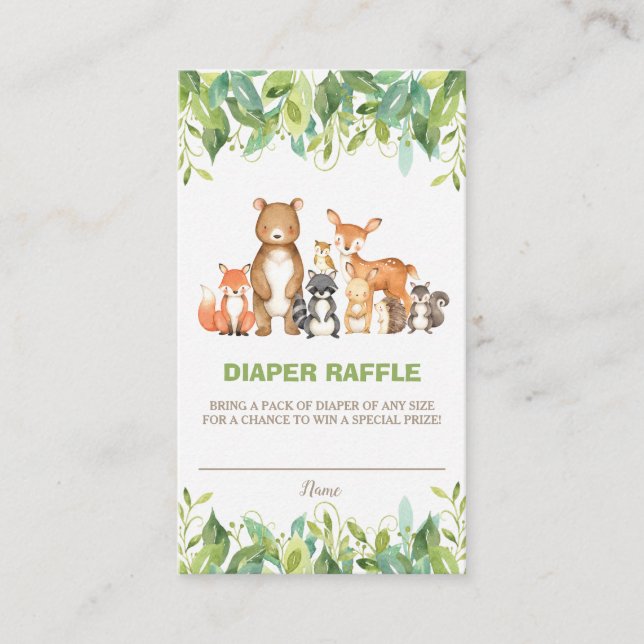 Woodland Animals Greenery Forest Boy Diaper Raffle Enclosure Card (Front)