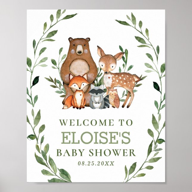 Woodland Animals Greenery Forest Welcome Sign (Front)