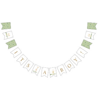 Woodland Animals Greenery It's a Boy Baby Shower Bunting