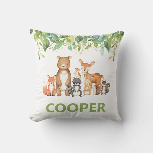 Woodland Animals Greenery Kids Nursery Room Decor Cushion (Front)