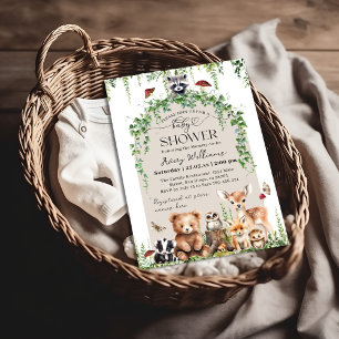 Woodland Animals Greenery Mushroom Baby Shower Invitation
