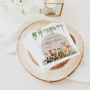 Woodland Animals Greenery Mushroom Baby Shower Napkin