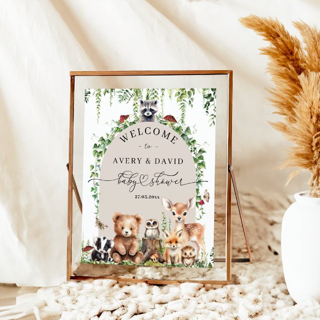 Woodland Animals Greenery Mushroom Baby Shower  Poster (Creator Uploaded)