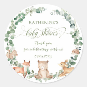 Woodland Animals Greenery Neutral Baby Shower Classic Round Sticker