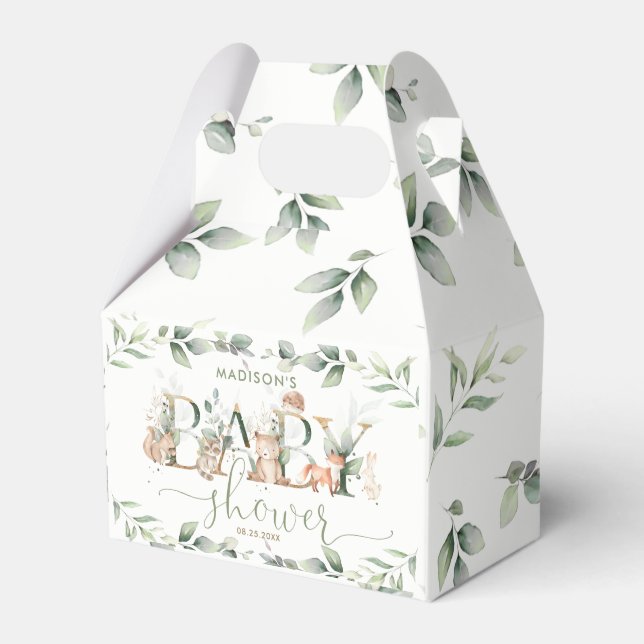 Woodland Animals Greenery Neutral Baby Shower  Favour Box (Front Side)