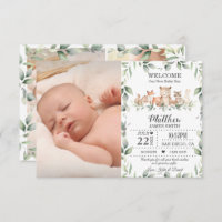 Woodland Animals Greenery New Baby Boy Photo Birth