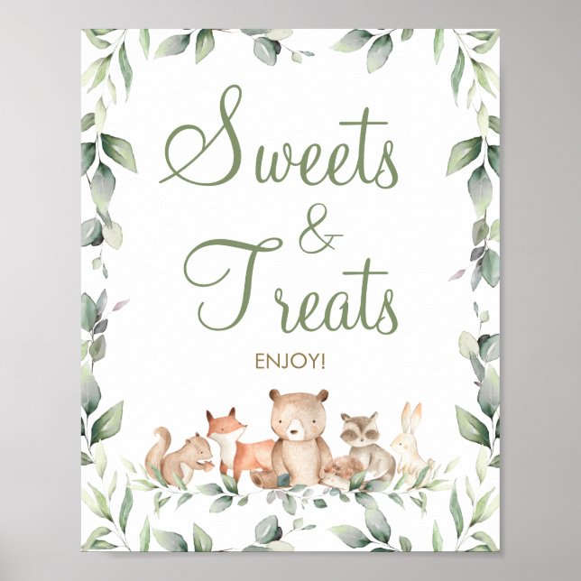 Woodland Animals Greenery Sweets & Treats Dessert Poster (Front)