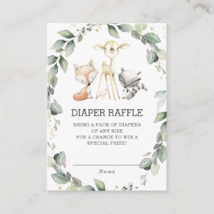 Woodland Animals Greenery Wreath Diaper Raffle Enclosure Card
