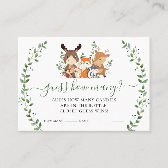 Woodland Animals Guess How Many Baby Shower Game Place Card (Front)