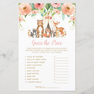 Woodland Animals Guess the Price Baby Shower Game