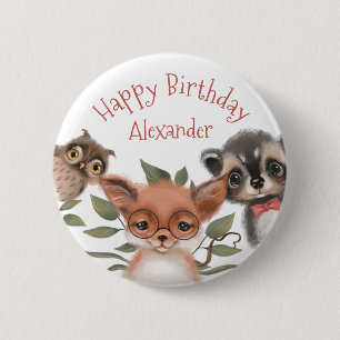 Woodland Animals Happy Birthday for Boy 6 Cm Round Badge