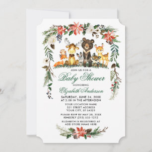 Woodland Animals Holiday Green Baby Shower Invitation